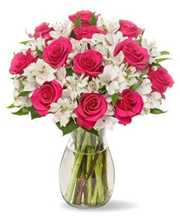 benchmark roses and alstromeria flower bouquet